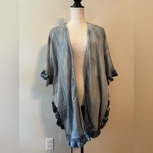 3X Denim jacket, open draped front, plus size